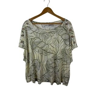 Rachel Zoe Tropical Palm Leaf Linen Blend Top Size 2X Coastal Lightweight Beachy